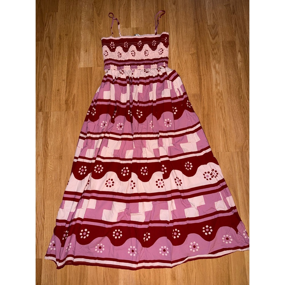 Madewell Pink Burgundy Smocked Maxi Dress Floral Geometric Sundress Size M